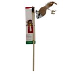 Kistappancs természetes pálcás macskajáték – juta egér tollal és csengővel 