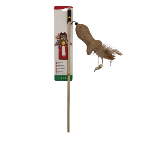 Kistappancs természetes pálcás macskajáték tollas egérrel 