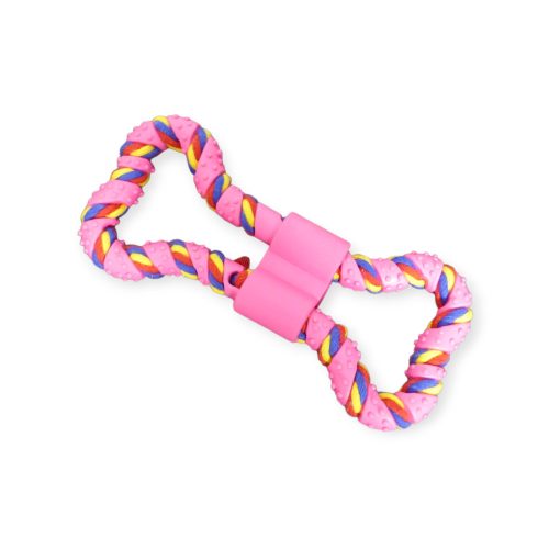 Színes kötélcsont kutyajáték – rágó és húzós játék egyben rózsaszín