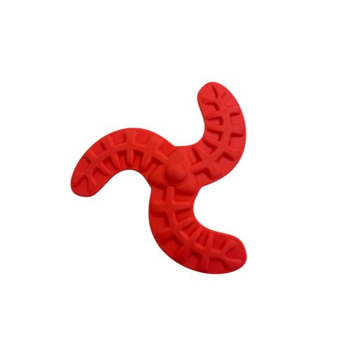 Bumeráng alakú rágójáték kutyáknak – strapabíró, fogápoló gumijáték piros