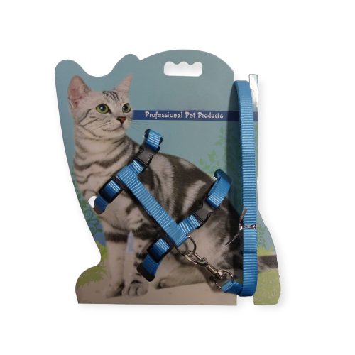 Állítható macskahám pórázzal - világoskék