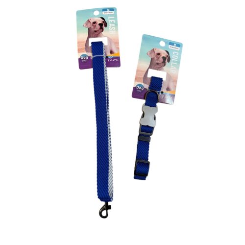 Nyakörv + póráz szett – kék, M méret