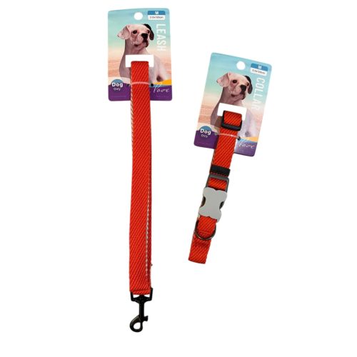 Nyakörv + póráz szett – piros, M méret