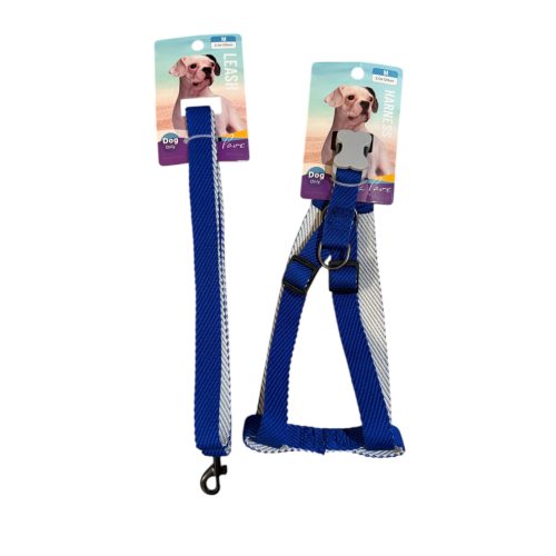 Hám + póráz szett – kék, M méret 