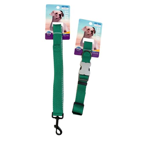 Nyakörv + póráz szett – zöld, L méret