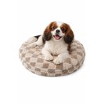 Puha kerek kutyafekhely – bézs kockás, extra komfort (70cm)