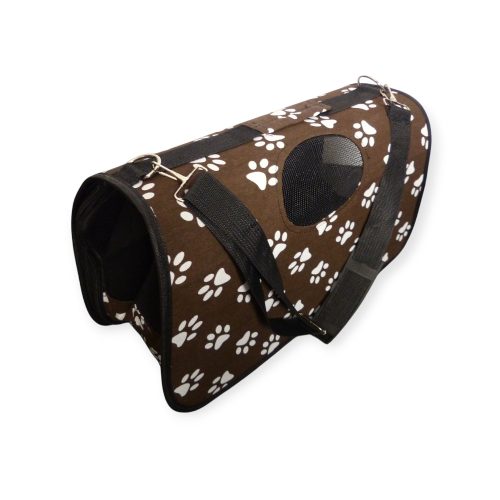 Összecsukható kisállat hordozótáska – mancs mintás, több méretben barna