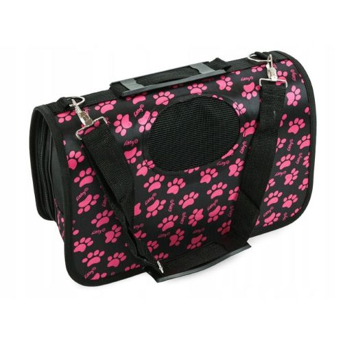 Összecsukható kisállat hordozótáska – mancs mintás, több méretben rózsaszín